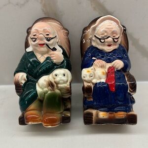 Vintage Grandpa And Grandma Rocking Chair Porcelain Salt Pepper Shakers Japan